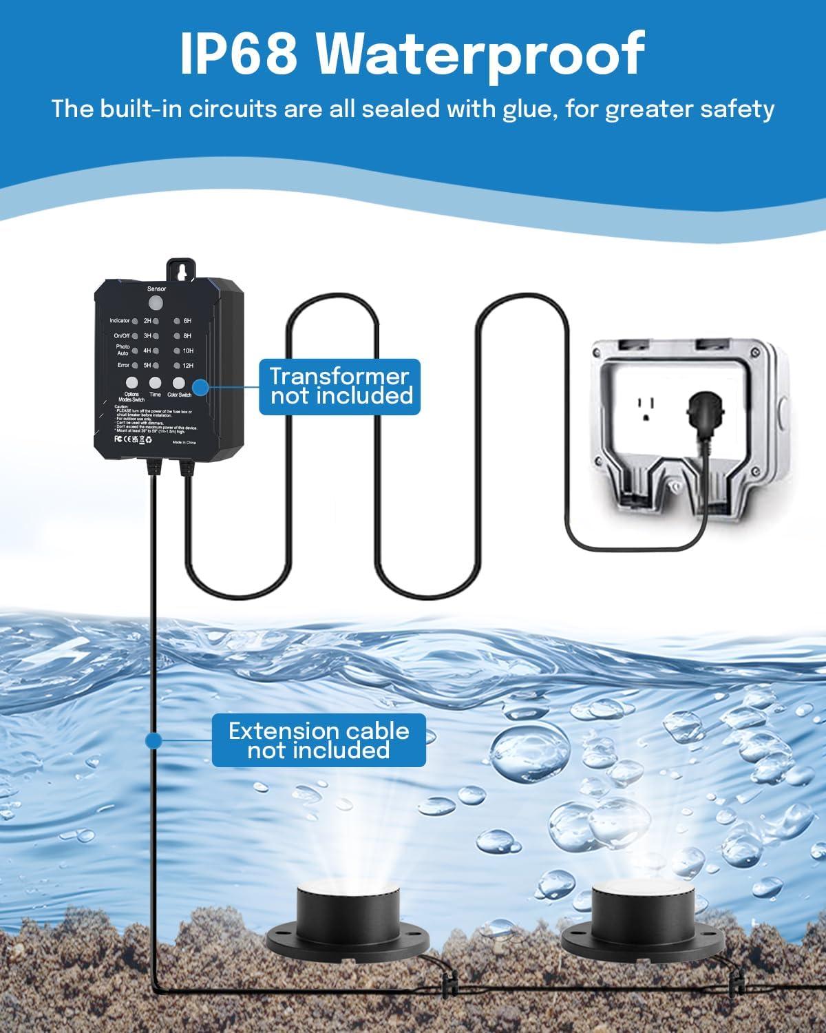 image:imageHIBOITEC Pond Lights 3W LED IP68 Waterproof Underwater Lights with UL Cord Day White 4000K Low Voltage Landscape Lighting for Fountain Pool Compatible 1224V ACDC 1PackWhite