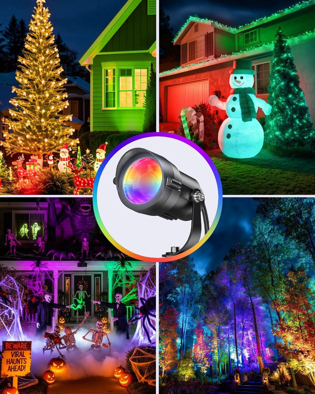 image:imageHIBOITEC Low Voltage Landscape Lighting RGBW with Remote Connectors Spotlights 1224V ACDC Waterproof for House Yard Trees Outdoor 2PackTransformers NOT Included