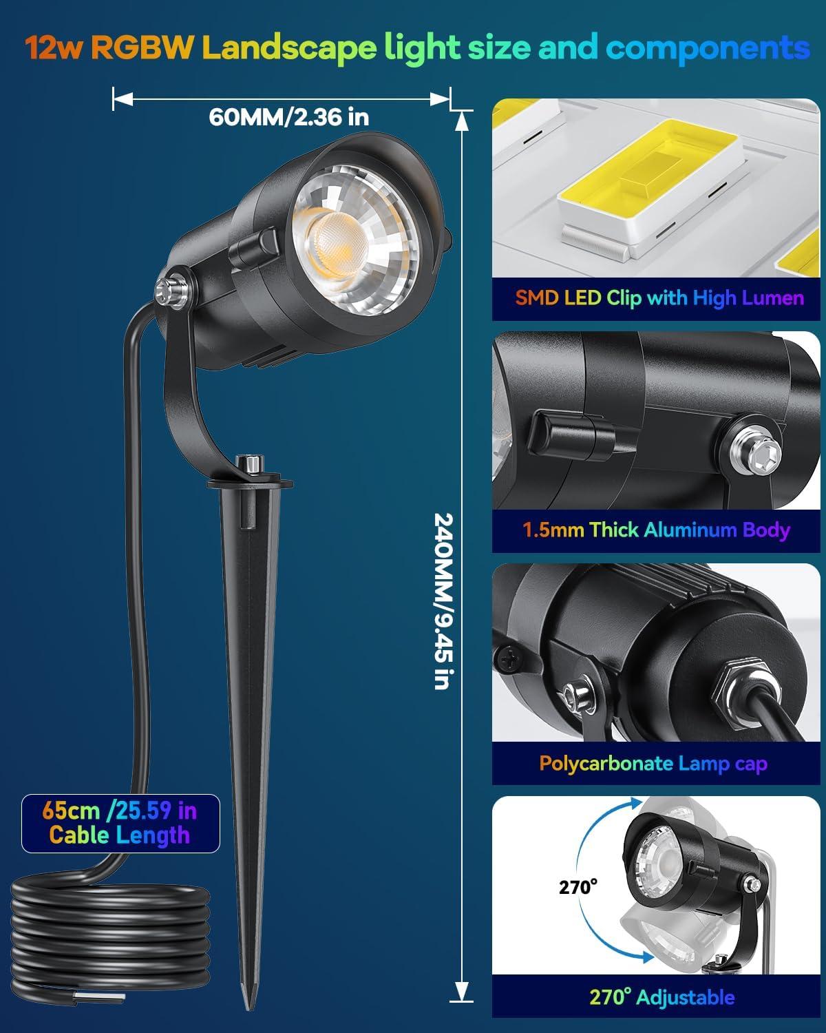 image:imageHIBOITEC Low Voltage Landscape Lighting RGBW with Remote Connectors Spotlights 1224V ACDC Waterproof for House Yard Trees Outdoor 2PackTransformers NOT Included