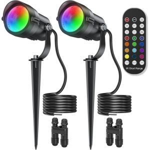 image:imageHIBOITEC Low Voltage Landscape Lighting RGBW with Remote Connectors Spotlights 1224V ACDC Waterproof for House Yard Trees Outdoor 2PackTransformers NOT Included