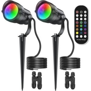 image:imageHIBOITEC RGBW Low Voltage Landscape Lighting 10Pack 12W with Remote Connectors Spotlights Landscape Lights 1224V ACDC Waterproof for House Yard Trees Outdoor ChristmasTransformers NOT Included2 Pack