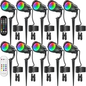 image:imageHIBOITEC RGBW Low Voltage Landscape Lighting 10Pack 12W with Remote Connectors Spotlights Landscape Lights 1224V ACDC Waterproof for House Yard Trees Outdoor ChristmasTransformers NOT Included10 Pack