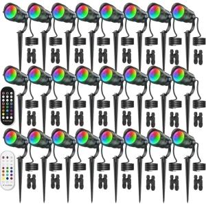 image:imageHIBOITEC RGBW Low Voltage Landscape Lighting 10Pack 12W with Remote Connectors Spotlights Landscape Lights 1224V ACDC Waterproof for House Yard Trees Outdoor ChristmasTransformers NOT Included24 Pack