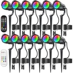 image:imageHIBOITEC RGBW Low Voltage Landscape Lighting 10Pack 12W with Remote Connectors Spotlights Landscape Lights 1224V ACDC Waterproof for House Yard Trees Outdoor ChristmasTransformers NOT Included12 Pack