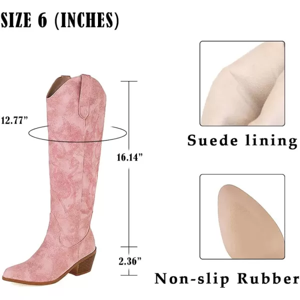 AMINUGAL Womens Embroidered Western Cowboy Boots Pointed Toe Pull On Wild Calf Chunky Heel Retro Classic Cowgirl Mid Calf Boots For Women