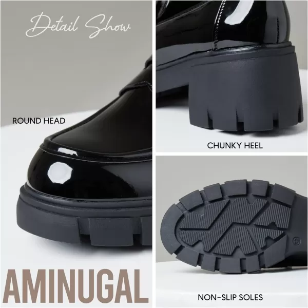 AMINUGAL Vintage Platform Loafers for Women Chunky Heels Lug Sole Slip-ons Chain Round Toe Uniform Dress Shoes Classic Penny Loafers…