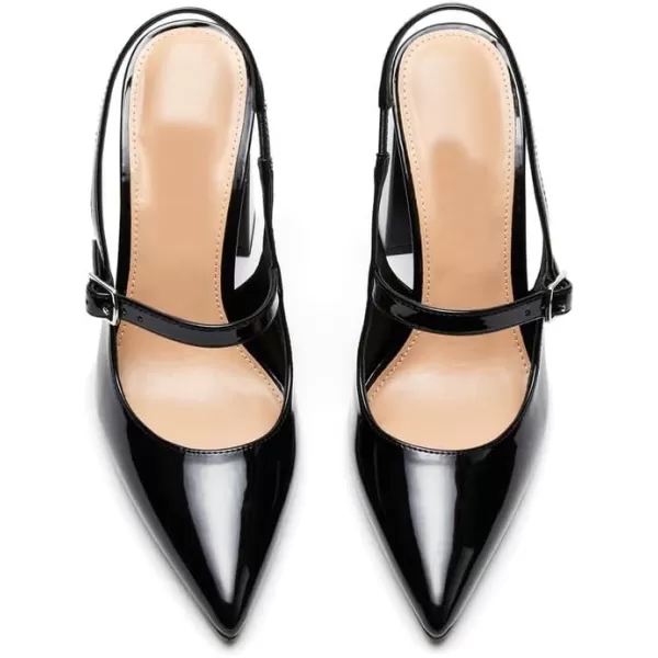 AMINUGAL Chunky High Heels Closed Pointed Toe Slingback Heels for Women Ankle Strap Womens Heeled Sandals Fashion Comfortable Dress Pumps ShoesAblak