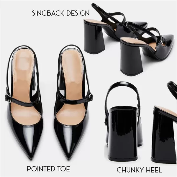 AMINUGAL Chunky High Heels Closed Pointed Toe Slingback Heels for Women Ankle Strap Womens Heeled Sandals Fashion Comfortable Dress Pumps ShoesAblak