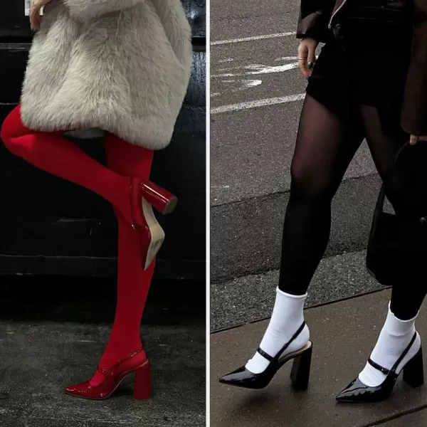 AMINUGAL Chunky High Heels Closed Pointed Toe Slingback Heels for Women Ankle Strap Womens Heeled Sandals Fashion Comfortable Dress Pumps ShoesAburgundy