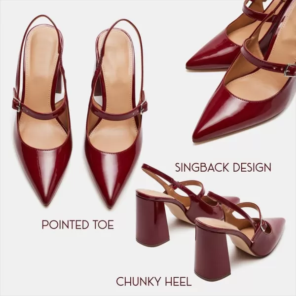 AMINUGAL Chunky High Heels Closed Pointed Toe Slingback Heels for Women Ankle Strap Womens Heeled Sandals Fashion Comfortable Dress Pumps ShoesAburgundy