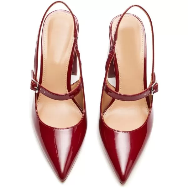 AMINUGAL Chunky High Heels Closed Pointed Toe Slingback Heels for Women Ankle Strap Womens Heeled Sandals Fashion Comfortable Dress Pumps ShoesAburgundy