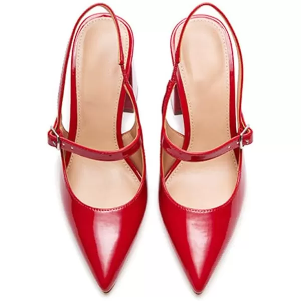 AMINUGAL Chunky High Heels Closed Pointed Toe Slingback Heels for Women Ankle Strap Womens Heeled Sandals Fashion Comfortable Dress Pumps ShoesAred