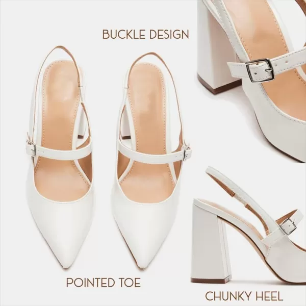 AMINUGAL Chunky High Heels Closed Pointed Toe Slingback Heels for Women Ankle Strap Womens Heeled Sandals Fashion Comfortable Dress Pumps ShoesAwhite