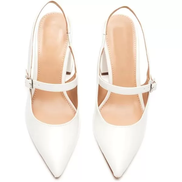AMINUGAL Chunky High Heels Closed Pointed Toe Slingback Heels for Women Ankle Strap Womens Heeled Sandals Fashion Comfortable Dress Pumps ShoesAwhite