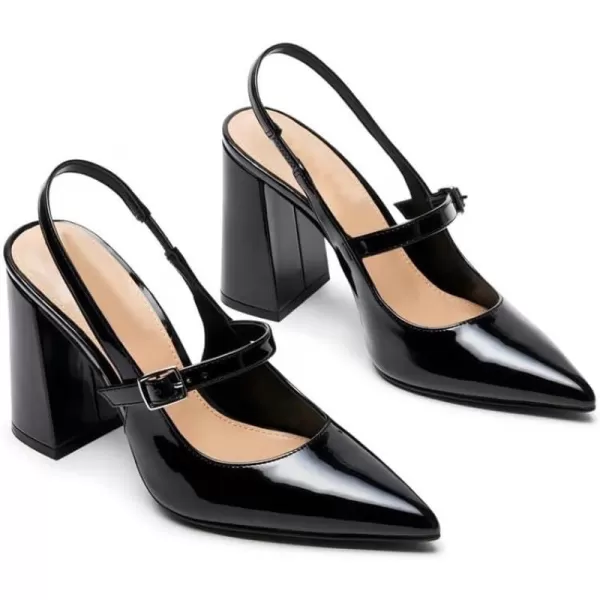 AMINUGAL Chunky High Heels Closed Pointed Toe Slingback Heels for Women Ankle Strap Womens Heeled Sandals Fashion Comfortable Dress Pumps ShoesAblak