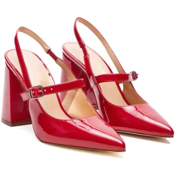 AMINUGAL Chunky High Heels Closed Pointed Toe Slingback Heels for Women Ankle Strap Womens Heeled Sandals Fashion Comfortable Dress Pumps ShoesAred