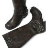 imageAMINUGAL Knee High Boots Women Square Toe Pull On Wide Calf Riding Fashion Buckles Chunky Metallic Casual Vintage Buckle RivetAdarkbrown