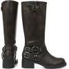 imageAMINUGAL Knee High Boots Women Square Toe Pull On Wide Calf Riding Fashion Buckles Chunky Metallic Casual Vintage Buckle RivetAdarkbrown