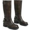 imageAMINUGAL Knee High Boots Women Square Toe Pull On Wide Calf Riding Fashion Buckles Chunky Metallic Casual Vintage Buckle RivetAdarkbrown