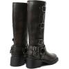 imageAMINUGAL Knee High Boots Women Square Toe Pull On Wide Calf Riding Fashion Buckles Chunky Metallic Casual Vintage Buckle RivetCbrown