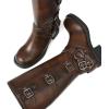 imageAMINUGAL Knee High Boots Women Square Toe Pull On Wide Calf Riding Fashion Buckles Chunky Metallic Casual Vintage Buckle RivetCredbrown