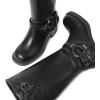 imageAMINUGAL Knee High Boots Women Square Toe Pull On Wide Calf Riding Fashion Buckles Chunky Metallic Casual Vintage Buckle RivetDblack