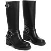 imageAMINUGAL Knee High Boots Women Square Toe Pull On Wide Calf Riding Fashion Buckles Chunky Metallic Casual Vintage Buckle RivetDblack