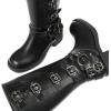 imageAMINUGAL Knee High Boots Women Square Toe Pull On Wide Calf Riding Fashion Buckles Chunky Metallic Casual Vintage Buckle RivetEblack