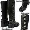 imageAMINUGAL Knee High Boots Women Square Toe Pull On Wide Calf Riding Fashion Buckles Chunky Metallic Casual Vintage Buckle RivetEblack