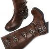 imageAMINUGAL Knee High Boots Women Square Toe Pull On Wide Calf Riding Fashion Buckles Chunky Metallic Casual Vintage Buckle RivetEbrown