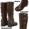 imageAMINUGAL Knee High Boots Women Square Toe Pull On Wide Calf Riding Fashion Buckles Chunky Metallic Casual Vintage Buckle RivetEbrown