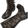 imageAMINUGAL Knee High Boots Women Square Toe Pull On Wide Calf Riding Fashion Buckles Chunky Metallic Casual Vintage Buckle RivetEdarkbrown