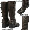 imageAMINUGAL Knee High Boots Women Square Toe Pull On Wide Calf Riding Fashion Buckles Chunky Metallic Casual Vintage Buckle RivetEdarkbrown