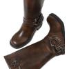 imageAMINUGAL Knee High Boots Women Square Toe Pull On Wide Calf Riding Fashion Buckles Chunky Metallic Casual Vintage Buckle RivetFbrown