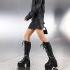 imageAMINUGAL Knee High Womens Black Wide Calf Wedge Chunky Gothic Motorcycle Combat BootsBlack