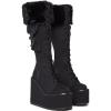 imageAMINUGAL Knee High Boots Women Round Toe Black Platform Combat Boots Womens Lace Up Wedge Boots Chunky Block Heel Punk Goth Wide Calf Boots Gothic Motorcycle Booties for WomenAblack