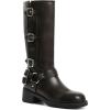imageAMINUGAL Knee High Boots Women Square Toe Pull On Wide Calf Riding Fashion Buckles Chunky Metallic Casual Vintage Buckle RivetCbrown