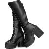 imageAMINUGAL Knee High Womens Black Wide Calf Wedge Chunky Gothic Motorcycle Combat BootsBlack