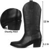 imageAMINUGAL Cowboy Boots for Women Mid Calf Cowgirl Boots Pointed Toe Chunky Heel Embroidered Western Boots Women Pull On Fashion Retro Classic Ankle BootsAblack