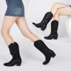 imageAMINUGAL Cowboy Boots for Women Mid Calf Cowgirl Boots Pointed Toe Chunky Heel Embroidered Western Boots Women Pull On Fashion Retro Classic Ankle BootsAblack