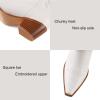 imageAMINUGAL Cowboy Boots for Women Mid Calf Cowgirl Boots Pointed Toe Chunky Heel Embroidered Western Boots Women Pull On Fashion Retro Classic Ankle BootsIwhite