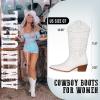 imageAMINUGAL Cowboy Boots for Women Mid Calf Cowgirl Boots Pointed Toe Chunky Heel Embroidered Western Boots Women Pull On Fashion Retro Classic Ankle BootsIwhite
