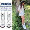 imageAMINUGAL Cowgirl Boots Chunky Heel Cowboy Boots for Women Pointed Toe Pull On Western Boots Womens Ankle Boots Country Concert Fashion Retro Metallic BootiesAwhite