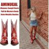 imageAMINUGAL Cowgirl Boots Chunky Heel Cowboy Boots for Women Pointed Toe Pull On Western Boots Womens Ankle Boots Country Concert Fashion Retro Metallic BootiesAred