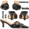 imageAMINUGAL Mules Heels for Women Pointed Closed Toe Kitten Heels Pumps Buckle Slip On Mules Studded Pointy Stiletto Heels Party Dress Vintage Pumps Pointy Kitty Heels for WomenAblack
