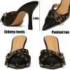 imageAMINUGAL Mules Heels for Women Pointed Closed Toe Kitten Heels Pumps Buckle Slip On Mules Studded Pointy Stiletto Heels Party Dress Vintage Pumps Pointy Kitty Heels for WomenBblack