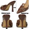 imageAMINUGAL Mules Heels for Women Pointed Closed Toe Kitten Heels Pumps Buckle Slip On Mules Studded Pointy Stiletto Heels Party Dress Vintage Pumps Pointy Kitty Heels for WomenBbrown