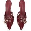 imageAMINUGAL Mules Heels for Women Pointed Closed Toe Kitten Heels Pumps Buckle Slip On Mules Studded Pointy Stiletto Heels Party Dress Vintage Pumps Pointy Kitty Heels for WomenBburgundy