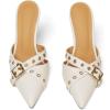 imageAMINUGAL Mules Heels for Women Pointed Closed Toe Kitten Heels Pumps Buckle Slip On Mules Studded Pointy Stiletto Heels Party Dress Vintage Pumps Pointy Kitty Heels for WomenBwhite