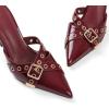 imageAMINUGAL Mules Heels for Women Pointed Closed Toe Kitten Heels Pumps Buckle Slip On Mules Studded Pointy Stiletto Heels Party Dress Vintage Pumps Pointy Kitty Heels for WomenBburgundy